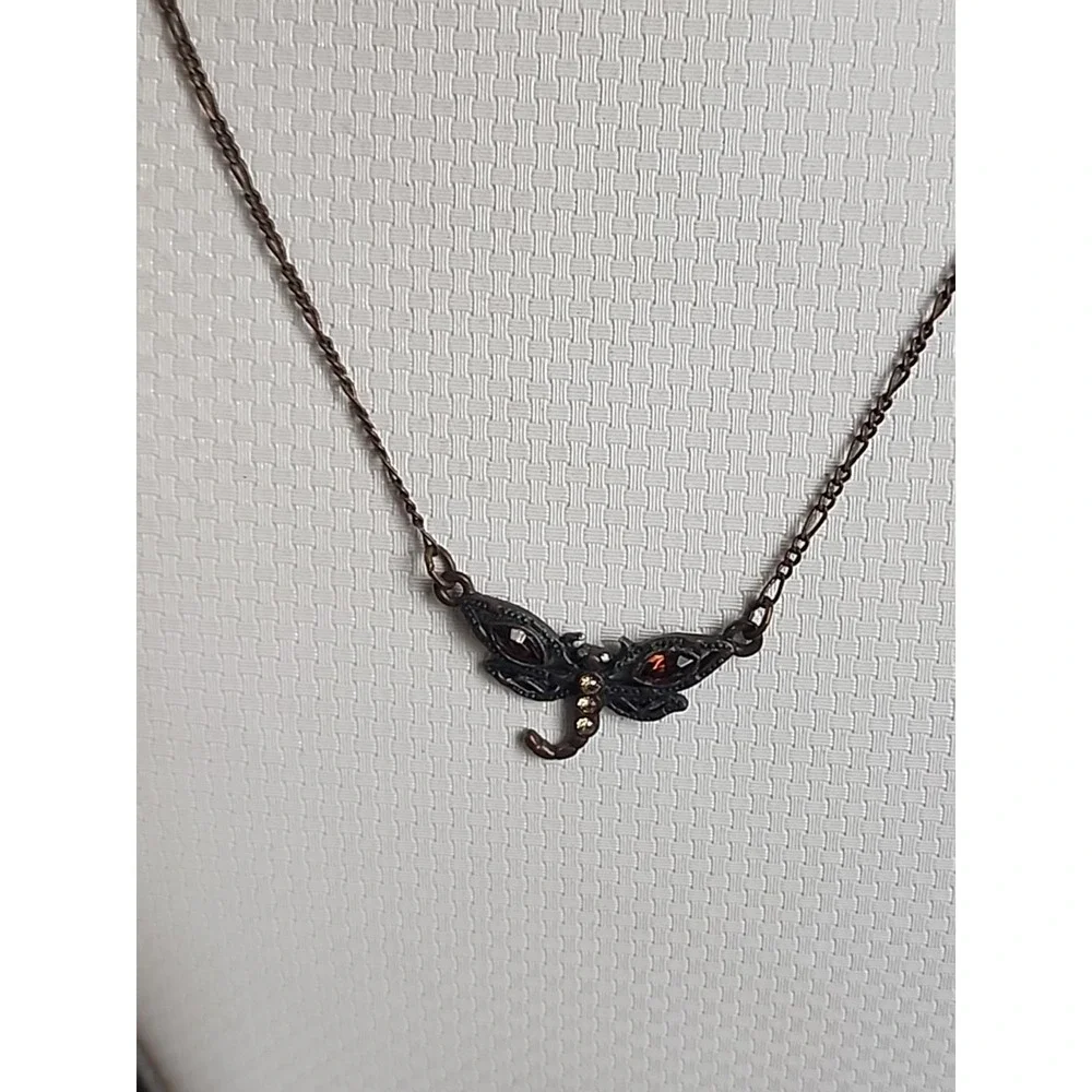 Vintage style copper‎ tone 1928 Dragonfly insect w/ rhinestones on 18